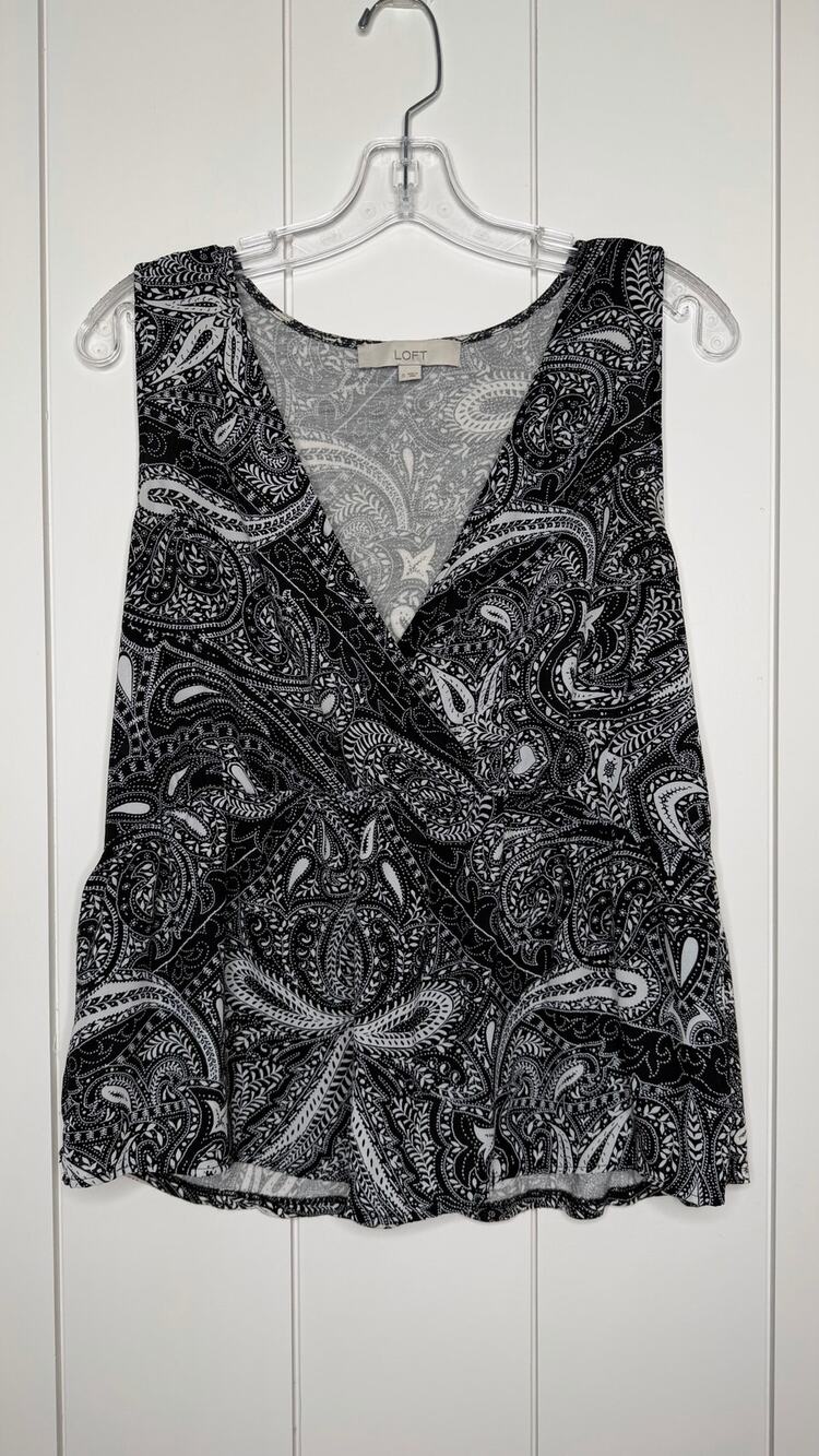 LOFT Black & White Paisley Peplum Top Small